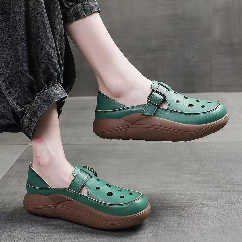 Zapatos de cuero huecos de suela gruesa