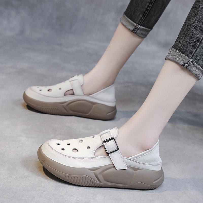 Zapatos de cuero huecos de suela gruesa