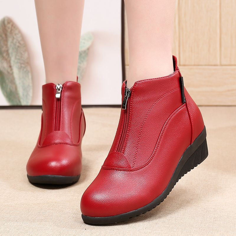 Botas de piel cálidas con tacón de cuña