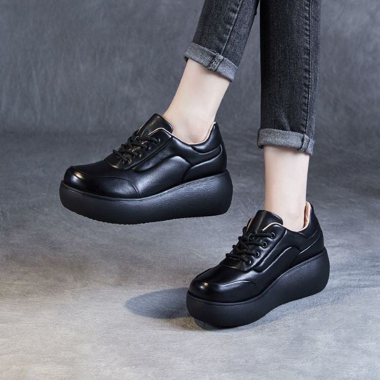 Zapatos de plataforma de piel pura suave