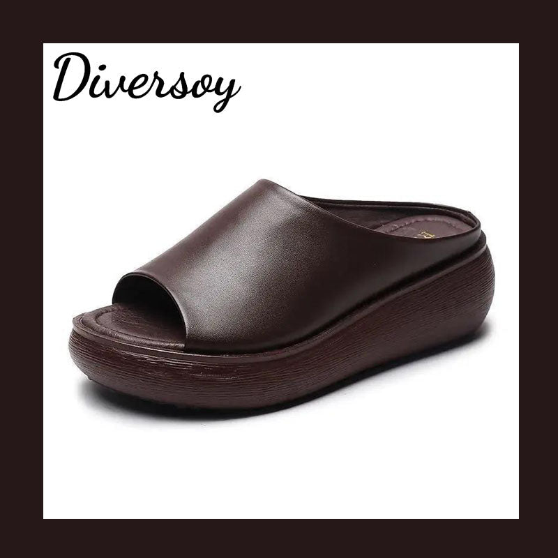 Sandalias de cuña retro de piel suave