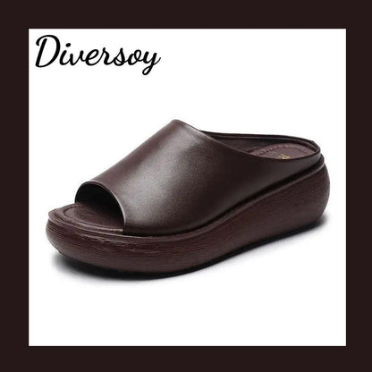 Sandalias de cuña retro de piel suave
