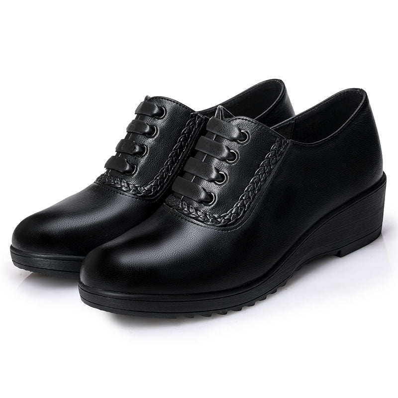 Tacones de cuña de cuero genuino