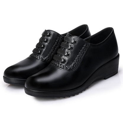 Tacones de cuña de cuero genuino