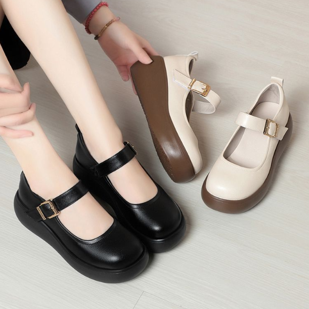 Zapatos de cuero genuino de suela gruesa para madre