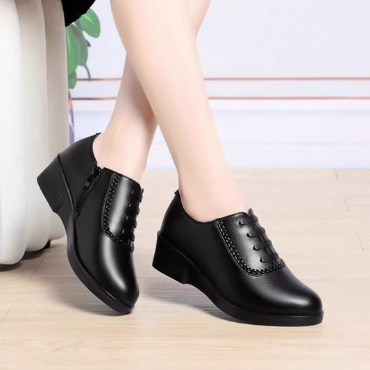 Tacones de cuña de cuero genuino