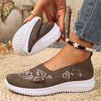 Zapatos slip-on de malla transpirable con bordado floral