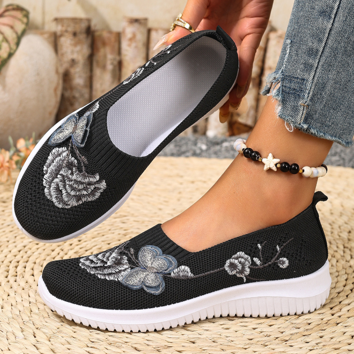 Zapatos slip-on de malla transpirable con bordado floral