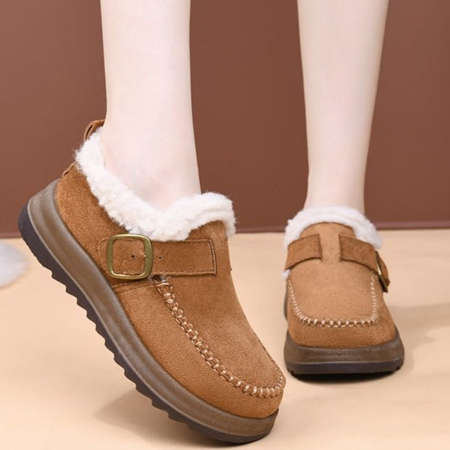 Mocasines para Mujer con Forro Afelpado y Hebilla Decorativa