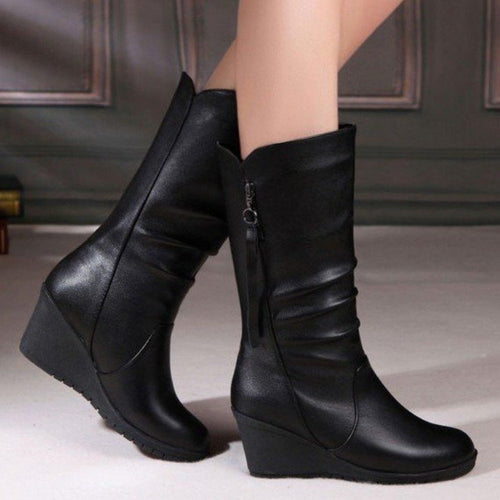 Botas cálidas de piel hasta media pantorrilla