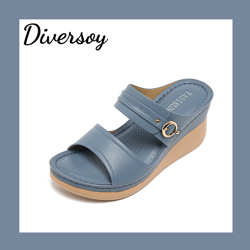 Sandalias de piel genuina con plataforma