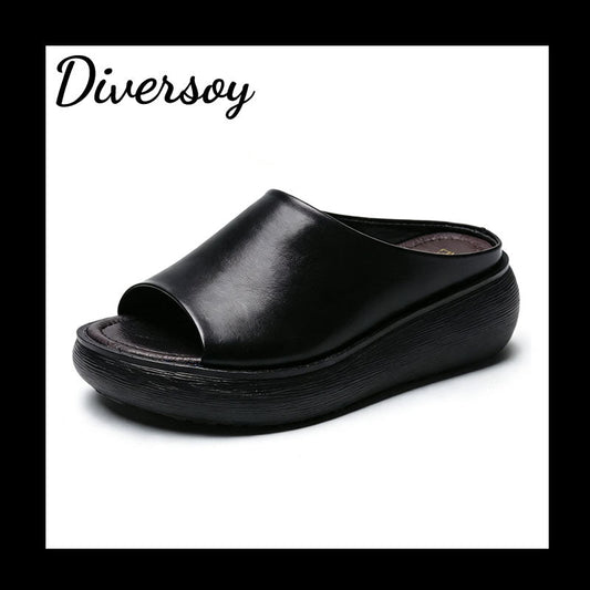 Sandalias de cuña retro de piel suave