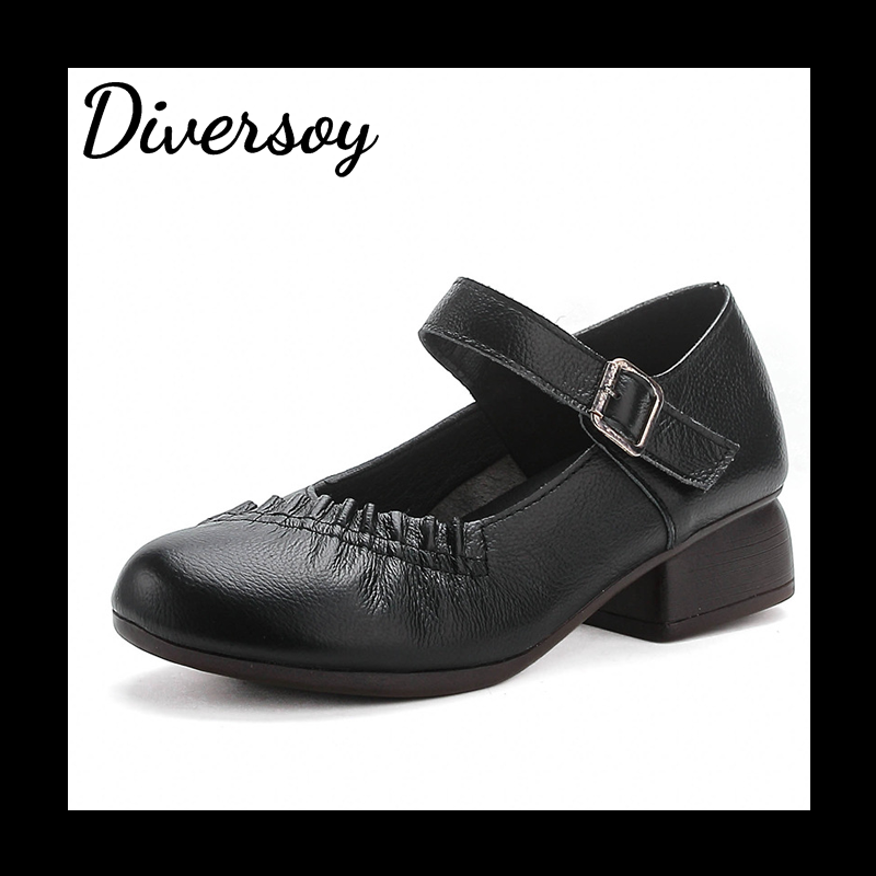 Zapatos de piel de tacón medio con suela blanda
