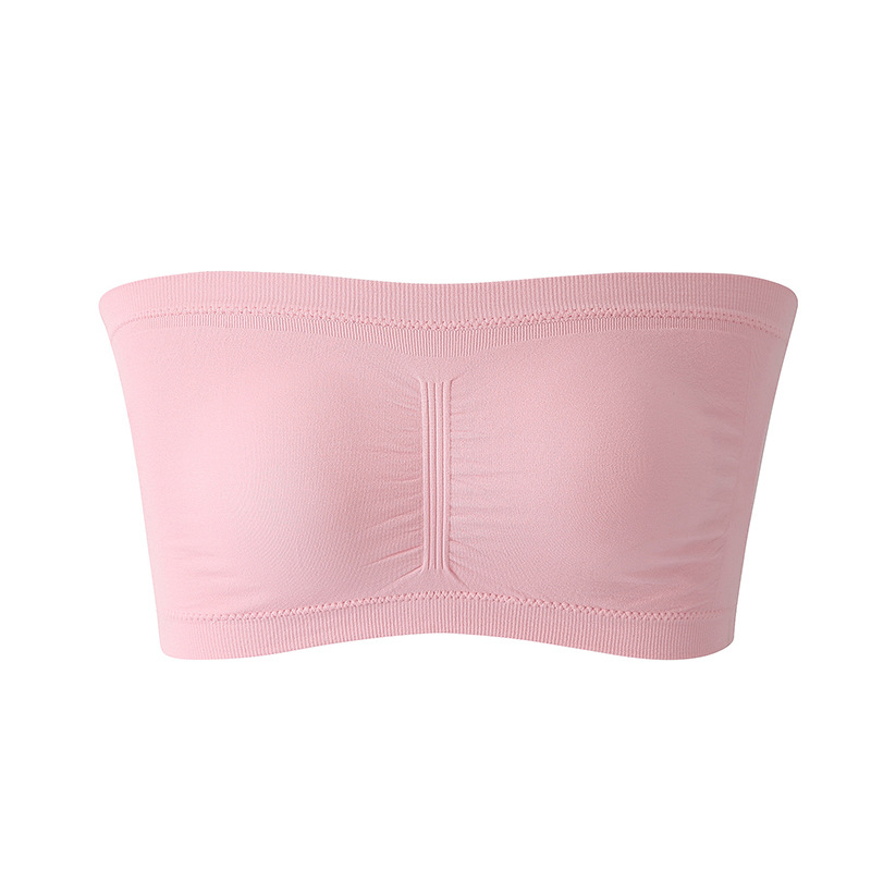 Sujetador sin tirantes de doble capa y alargado para mujer con almohadillas de sujetador desmontables para el verano