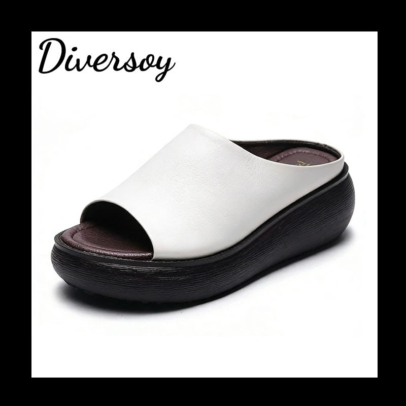 Sandalias de cuña retro de piel suave