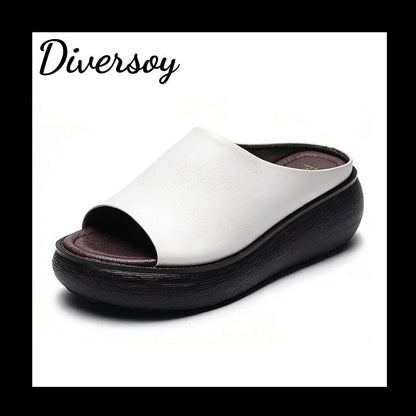 Sandalias de cuña retro de piel suave