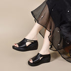 Zapatos de cuña de punta abierta de cuero