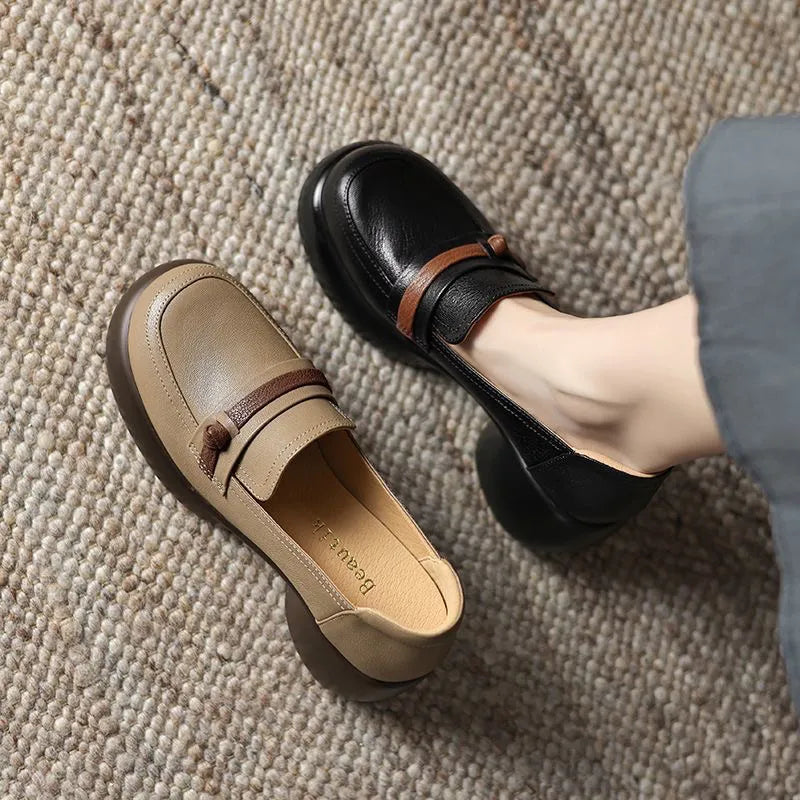 Mocasines de plataforma con tacón grueso(piel auténtica)