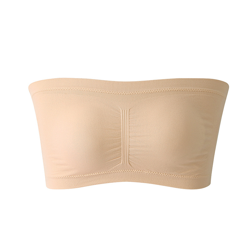 Sujetador sin tirantes de doble capa y alargado para mujer con almohadillas de sujetador desmontables para el verano