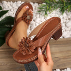 Sandalias de dedo de tacón con flor para mujer