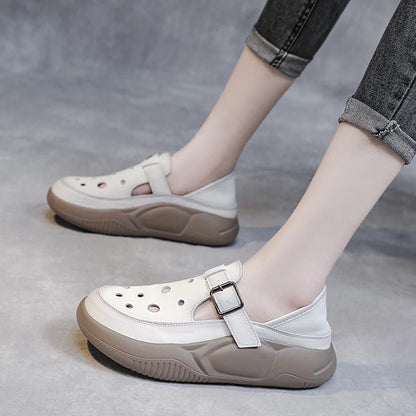 Zapatos de cuero huecos de suela gruesa