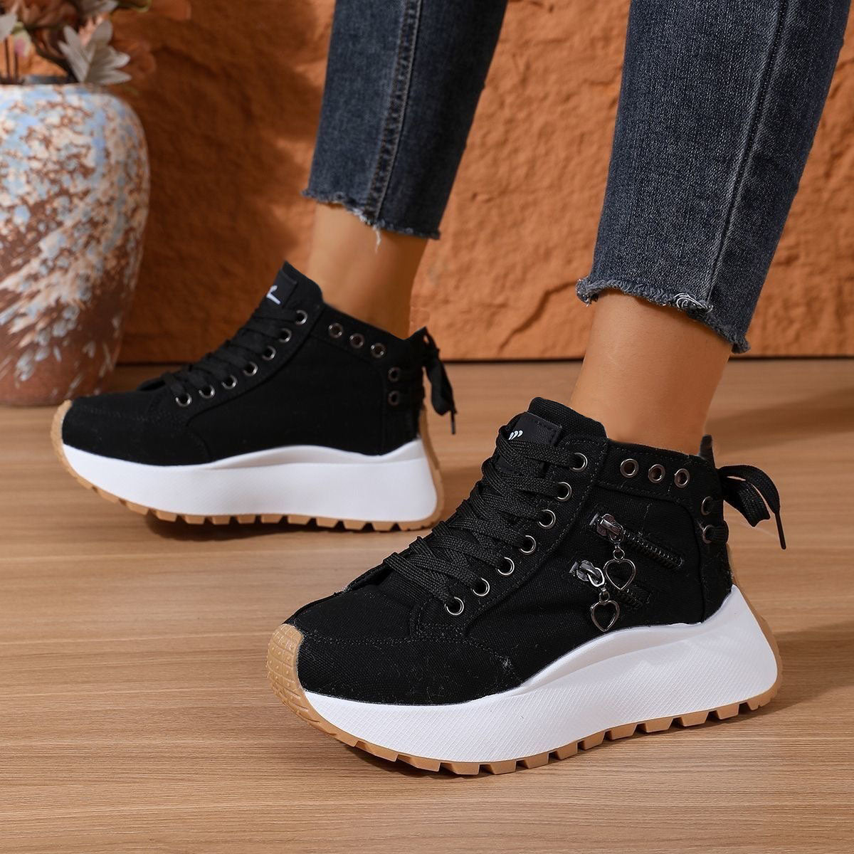 Zapatos casuales de plataforma con punta redonda