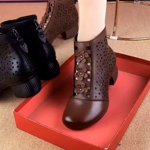 Botines retro de malla con tacón grueso