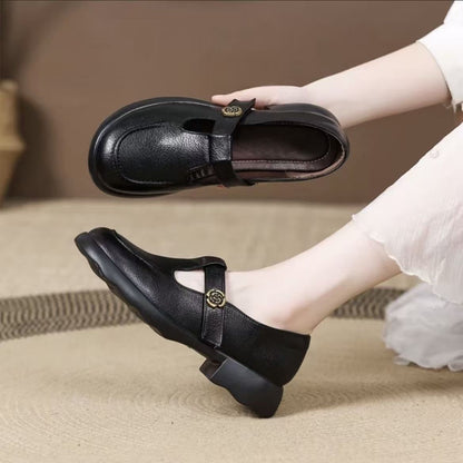 Zapatos planos de piel para mujer con punta redonda