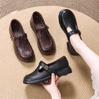 Zapatos planos de piel para mujer con punta redonda