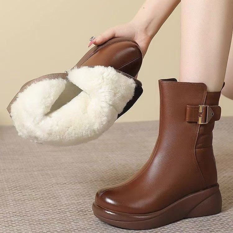 Botines de lana de cuero genuino