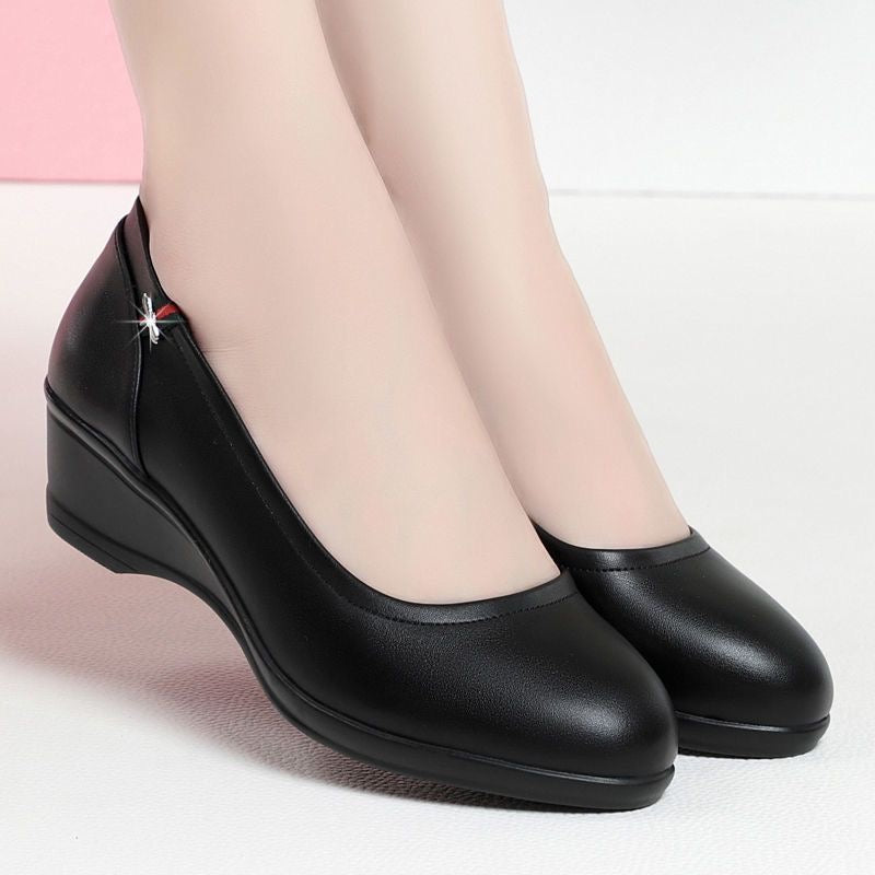Zapatos de piel con cuña de diamante【Piel genuina】