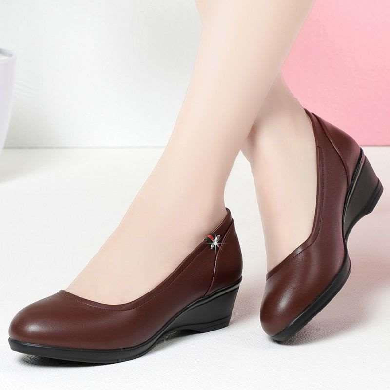 Zapatos de piel con cuña de diamante【Piel genuina】