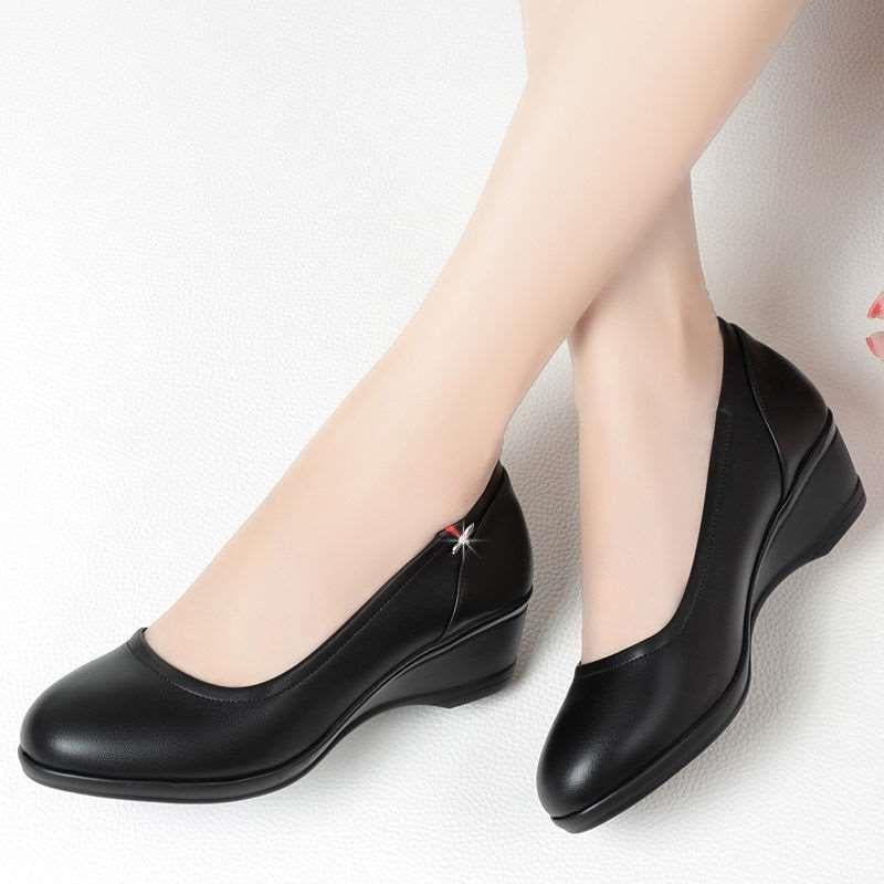Zapatos de piel con cuña de diamante【Piel genuina】