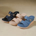 Sandalias de piel genuina con plataforma