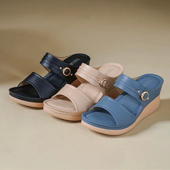 Sandalias de piel genuina con plataforma