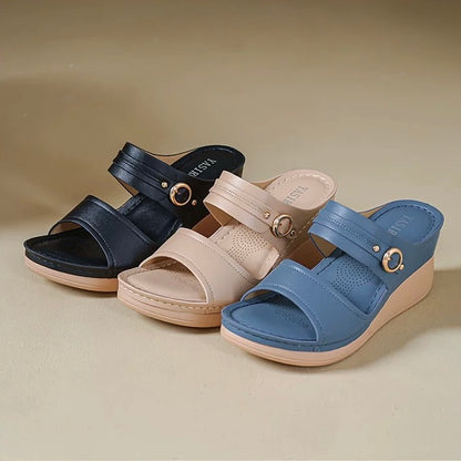 Sandalias de piel genuina con plataforma