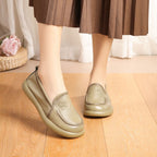 Zapatos de piel auténtica con punta redonda