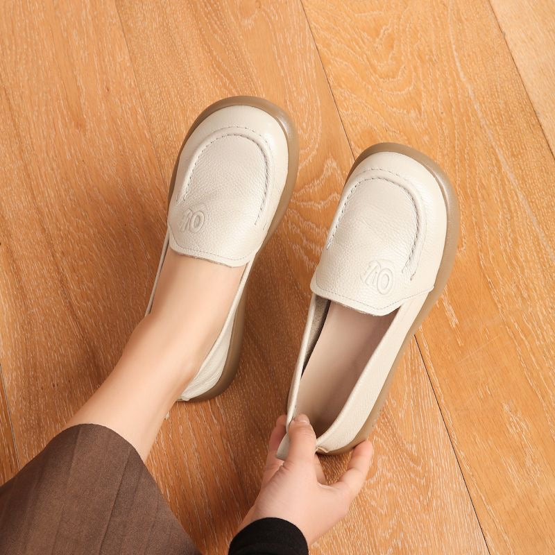 Zapatos de piel auténtica con punta redonda