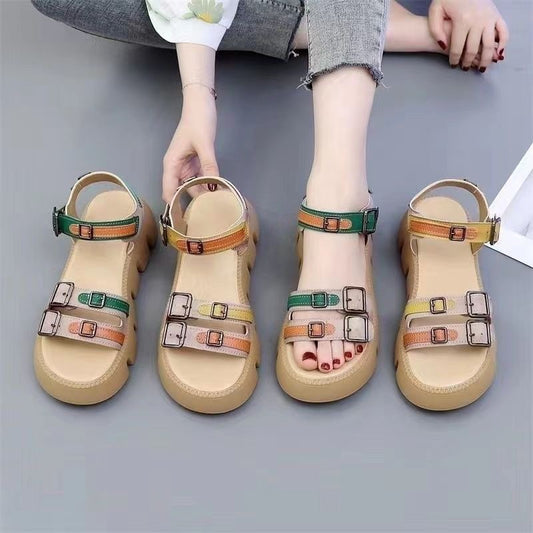 Sandalias de plataforma de piel suave auténtica