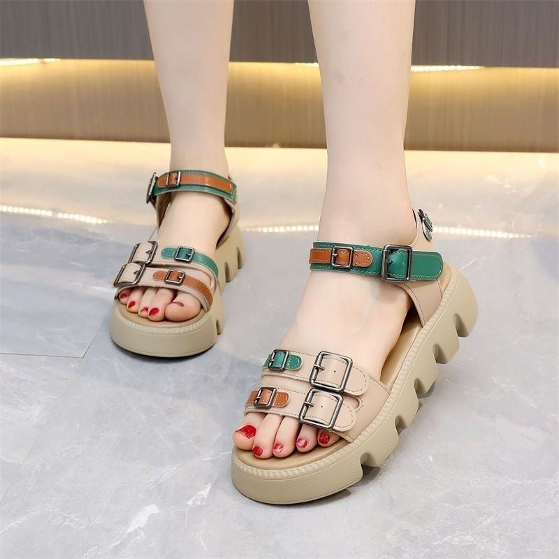 Sandalias de plataforma de piel suave auténtica