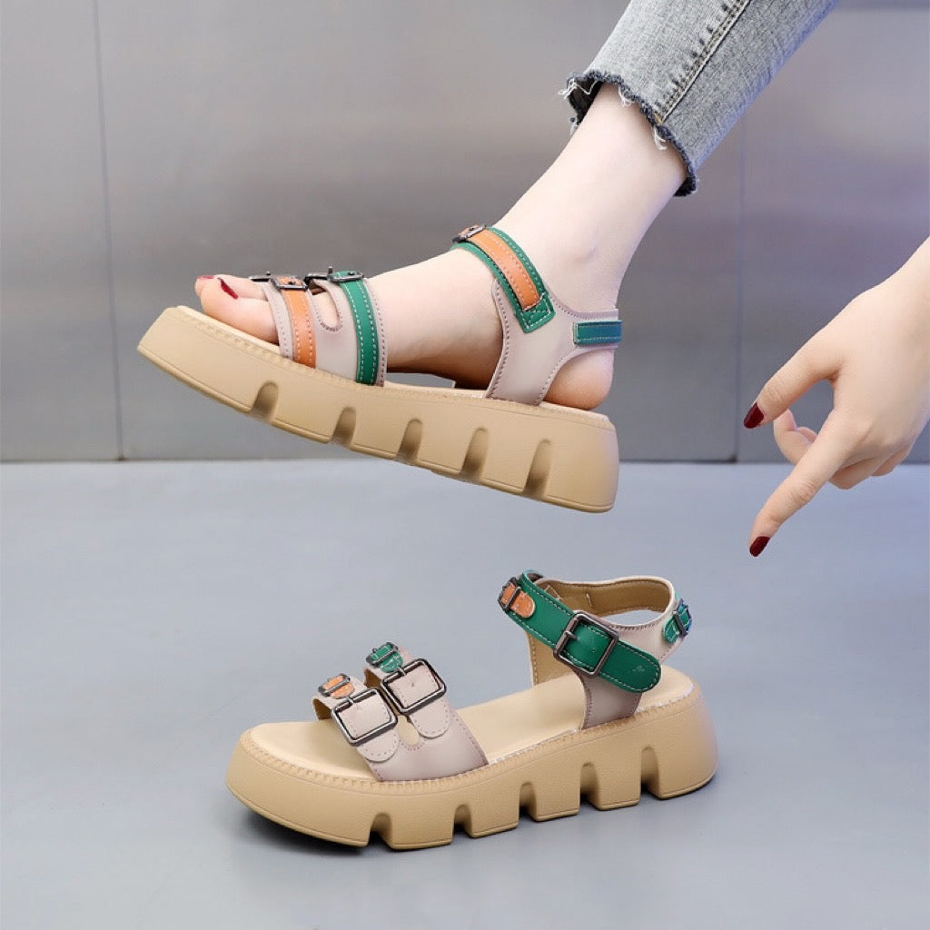 Sandalias de plataforma de piel suave auténtica