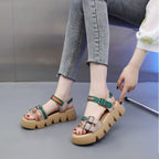 Sandalias de plataforma de piel suave auténtica