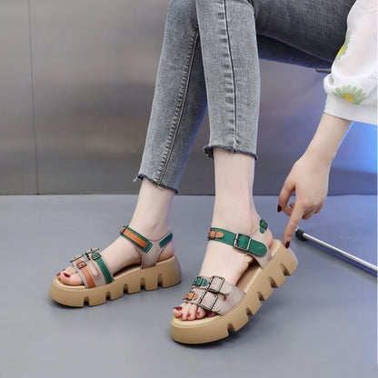 Sandalias de plataforma de piel suave auténtica