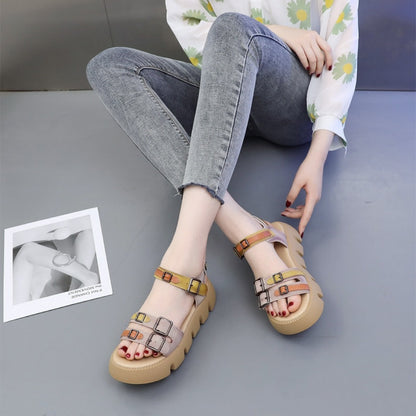 Sandalias de plataforma de piel suave auténtica