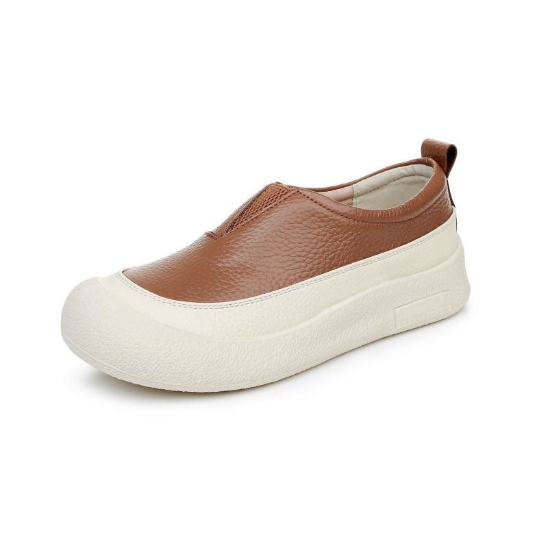 100% cuero genuino zapatos de plataforma con punta redonda
