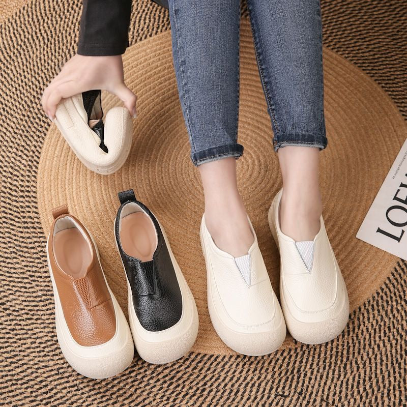 100% cuero genuino zapatos de plataforma con punta redonda