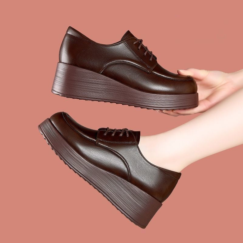 Zapatos de cuero con plataforma punta redonda y cordones