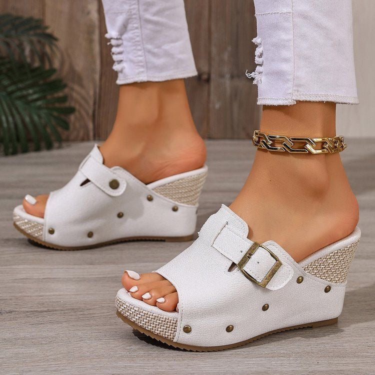 Sandalias de cuña con puntera abierta para mujer