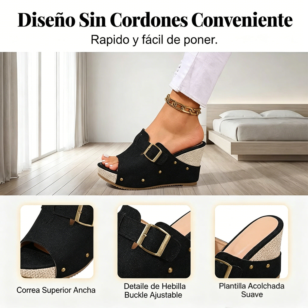 Sandalias de cuña con puntera abierta para mujer