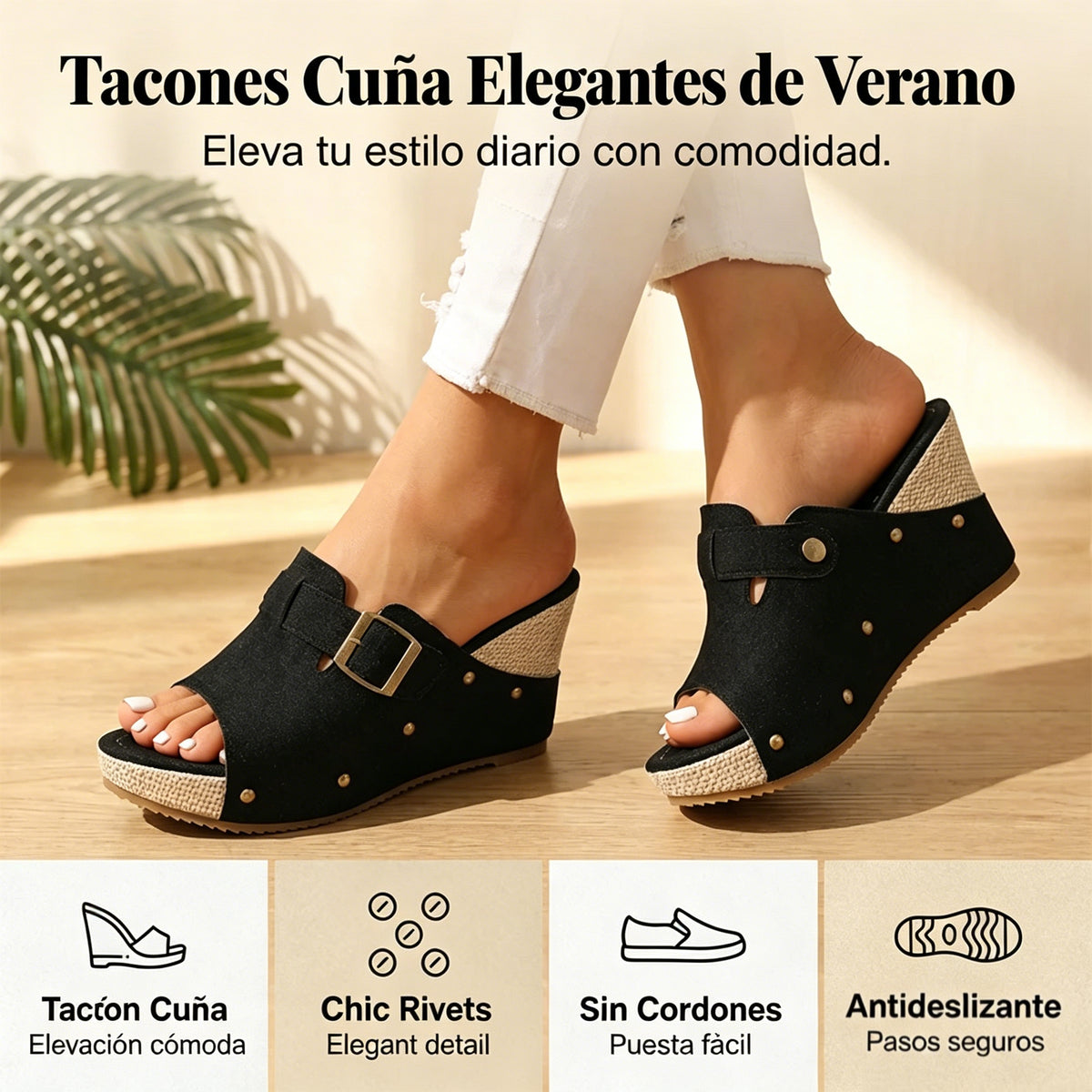 Sandalias de cuña con puntera abierta para mujer